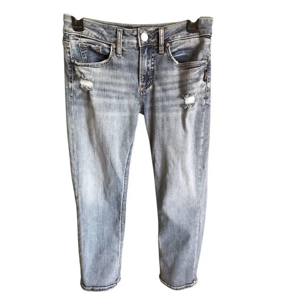 Silver suki Jean Capri Size 28 blue denim distressed cotton blend